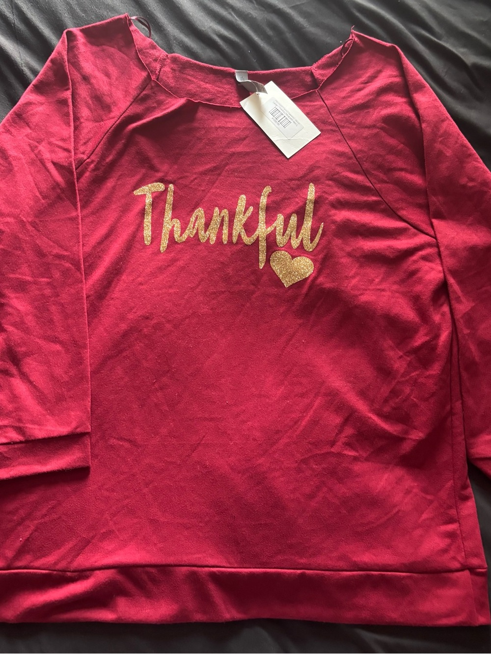 CC Boutique Red Sweatshirt with Gold "Thankful" Script